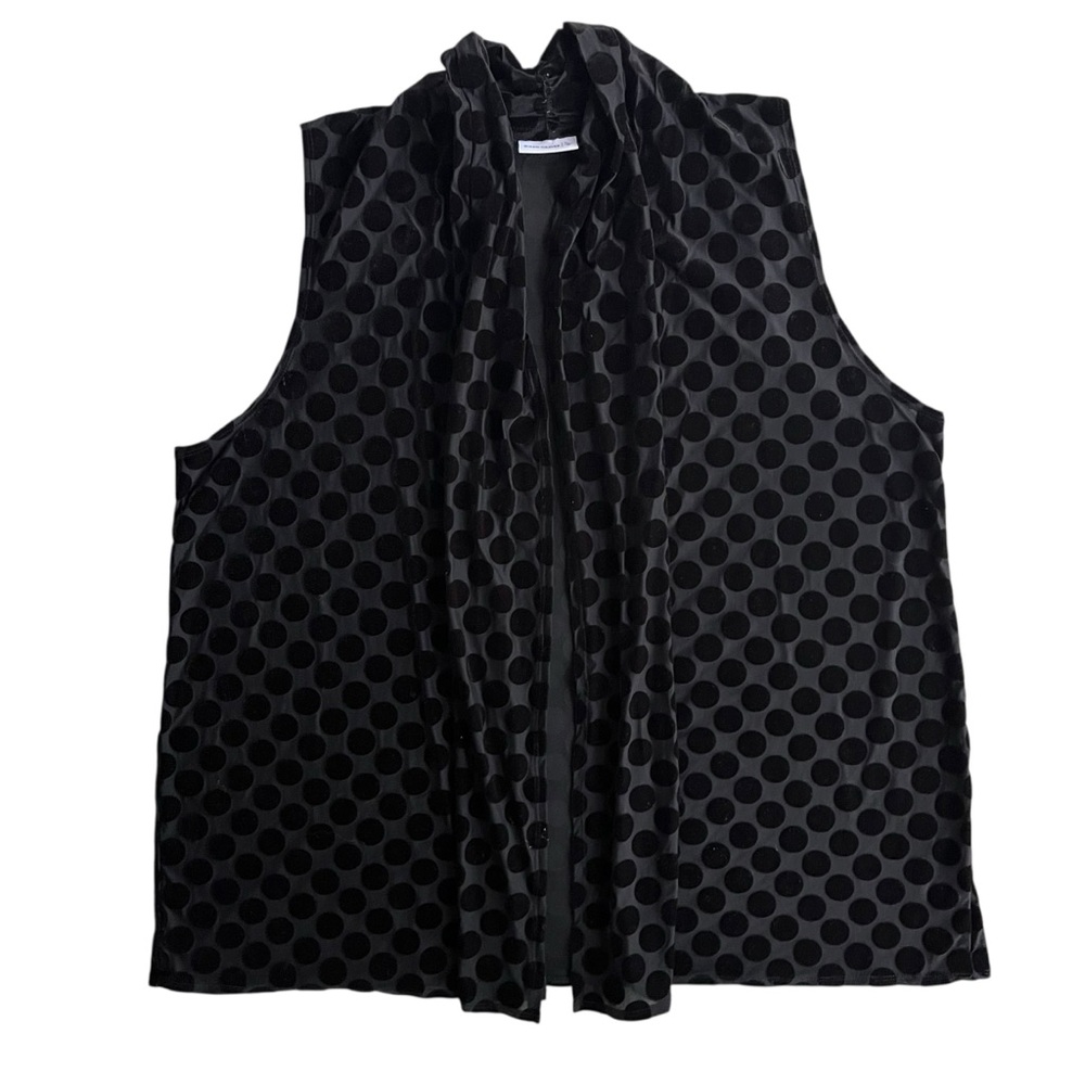 Susan Graver Womens XL Black Burnout Velvet Polka Dot Open Front Sleeveless Vest
